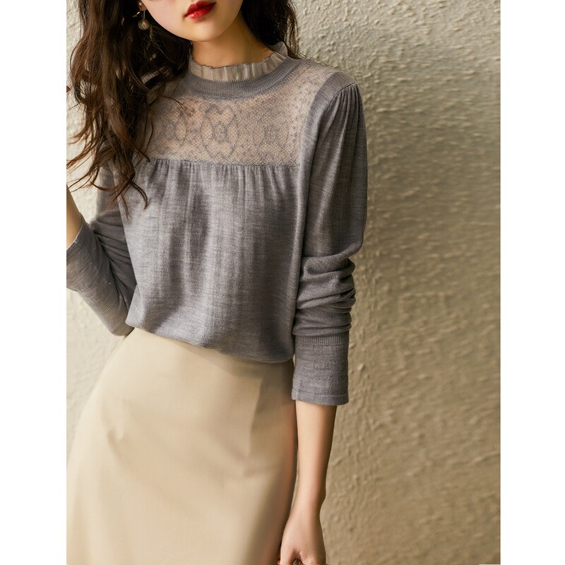 High-end luxury soft French-style thin sweater Simple style can be worn alone or mixed with a coat Elegant gray tone