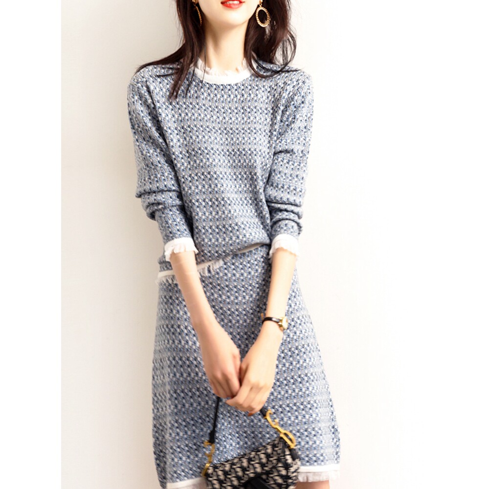 Spring and autumn new famous Yuan Wind Set two pieces of small aroma wool feel full and refined without losing temperature