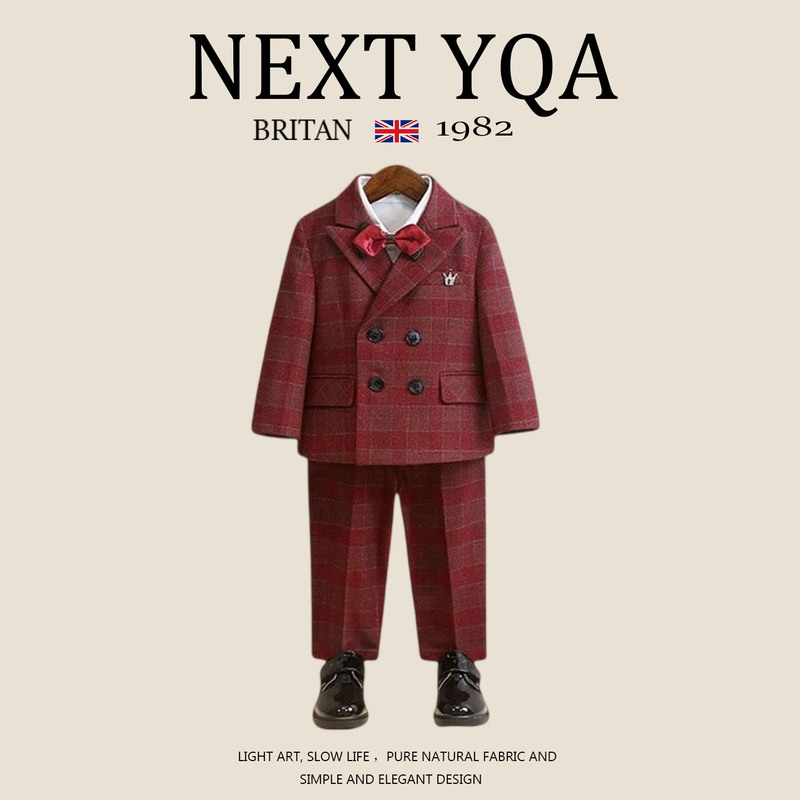 British Next Yqa Spring and Autumn Boys' Suit Set for Hosting Performances, Flower Boys, Baby's First Birthday, Piano, and Wedding Attire