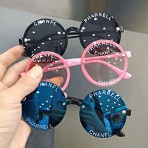 Childrens sunglasses Boys fashion handsome retro round frame glasses tide girl baby travel photo sunglasses personality