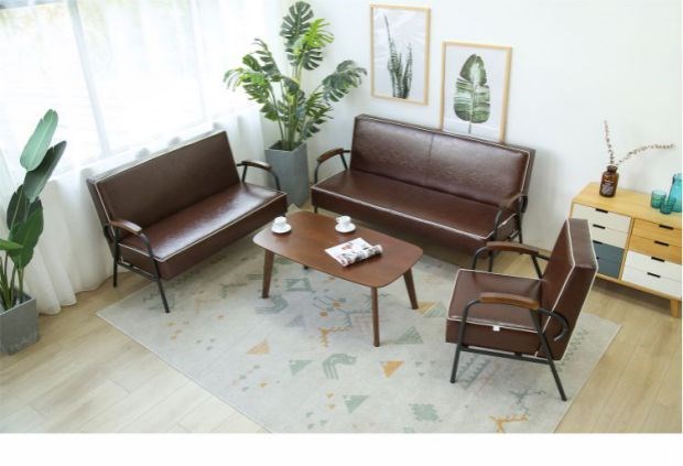 Sofa họp kinh doanh, nội thất văn phòng tối giản kiểu dáng đẹp, tiếp tân, đàm phán, sofa đơn giản, kết hợp bàn cà phê ba người - FnB Furniture chân sắt bàn gỗ