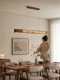 Song-Style Aesthetics, New Chinese-Style, North American Black Walnut Solid Wood Zen Tea Room Lamp, Minimalist Ambiance, Linear Dining Room Pendant Light