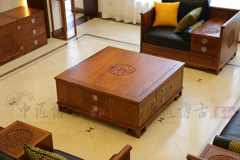 Trung Quốc smith Bogu mới Trung Quốc Hedgekey gỗ hồng mộc vuông bàn cà phê Phòng khách gỗ hồng mộc Su đồ nội thất cũ tro bàn trà - Bàn trà bàn tiếp khách văn phòng