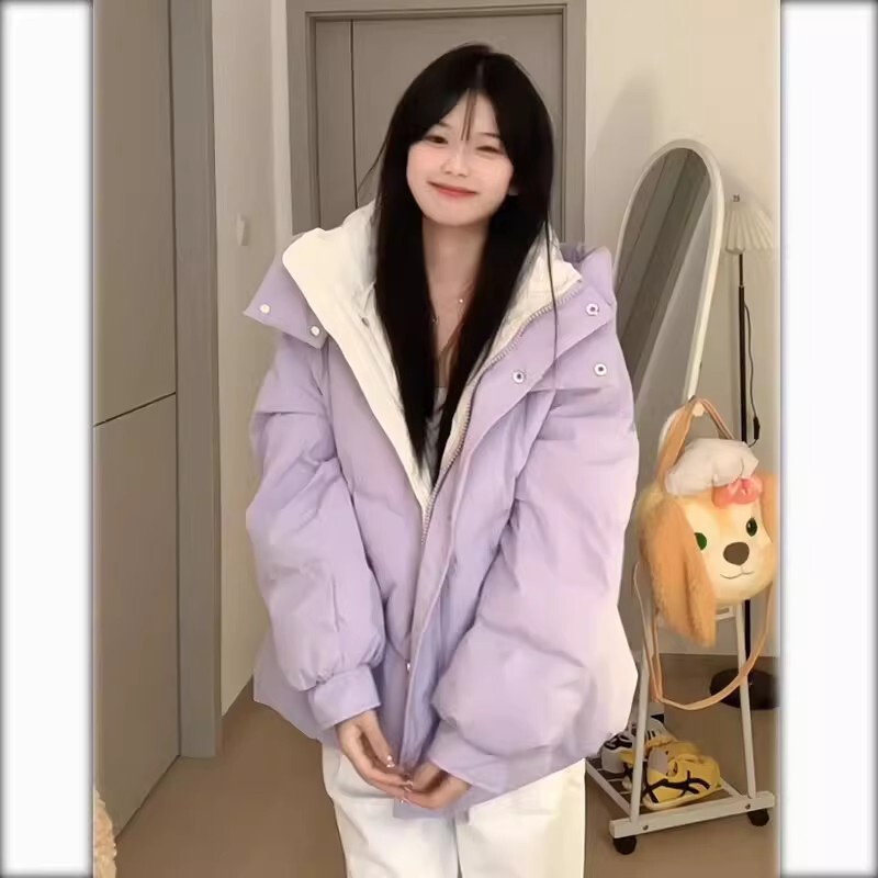 Purple down Jacket Cotton Coat for Women 2025 New Winter Petite Loose Warm Ultra-Thick Cotton-Padded Jacket Coat