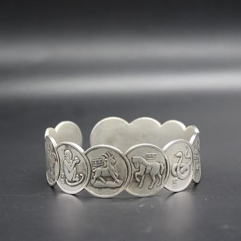 Antiques and miscellaneous tibetan old silver twelve zodiac signs silver bracelet tibetan silver chiseled male and female zodiac silver bracelet open old silver bracelet