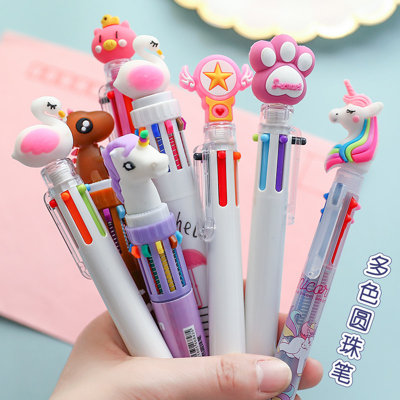 Deco ballpoint pen Cartoon cute and creative multicolored ballpoint pen Multi-color multifunction pen multicolor color pen all-in-one pen blue black red student mark number for special wholesale