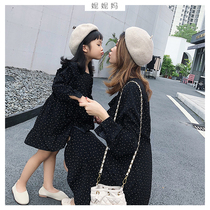 Nini mother new autumn girl baby Foreign style princess skirt parent-child polo point long sleeve dress mother dress