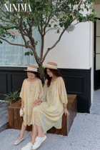 Summer special yellow Chiptextile Thailand Xidouble Na Holiday Long dress dress paternity dress