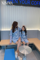 Nini Mom New Cream Blue Series Love Printing Bouquet Loose Sleeve T-shirt Sun Prevention