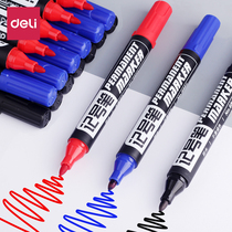 Deli marker black oily big head pen is not easy to fade Waterproof single head thick mark hook line pen quick-drying large construction site key mark students with blue red express logistics office