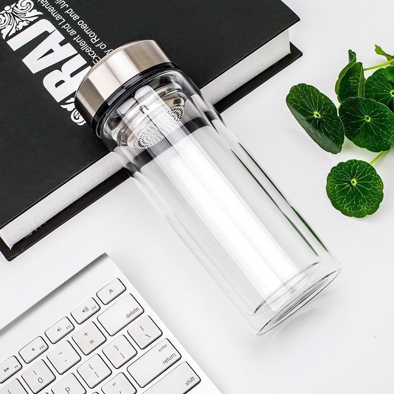 Glass men's double insulation tea filter with lid bottle portable office tea cup large capacity cup