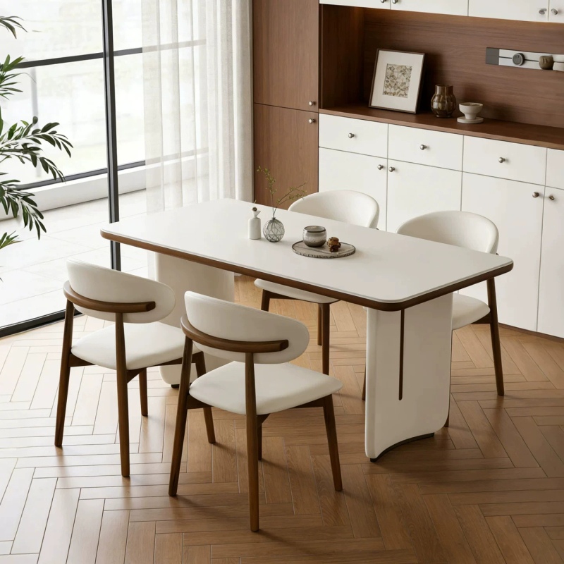 Cream Wind Tunnel Stone Slab Dining Table 2025 New Model Light Luxury High-End Home French-Style Small Apartment Dining Table and Chairs Cream Wind Tunnel Stone Slab Dining Table 2025 New Model Light Luxury High-End Home French-Style Small Apartment Dining Table and Chairs