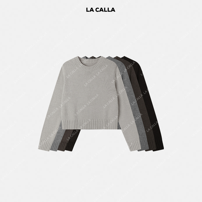 Shen Qiuqiu La Calla Sheep Wool Australian Wool Minimalist Round Neck Pullover Sweater Autumn and Winter Top Wd-Ss-001