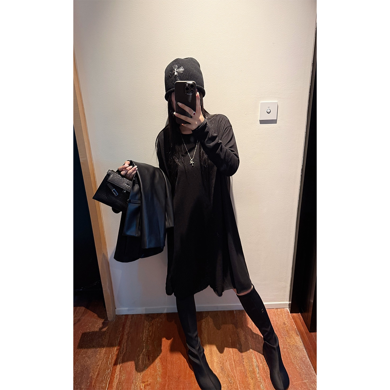 Shen Qiuqiu La Calla Spring and Autumn Infinite Repurchase Round Neck French Handmade Long Pants Black T-Skirt Yy-M-5183
