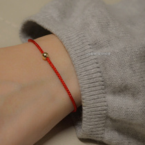 Chow Tai Fook Huanmei exquisite Niu Bens life year red rope anklet female 14K gold transfer beads red hand rope student couple