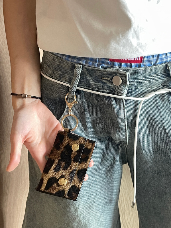 Golden08 Leopard Print Pickup Bag Accessible Luxury Style Small Hanging Bag Metal Buckle Coin Purse Halter Bag Light Storage Card Holder