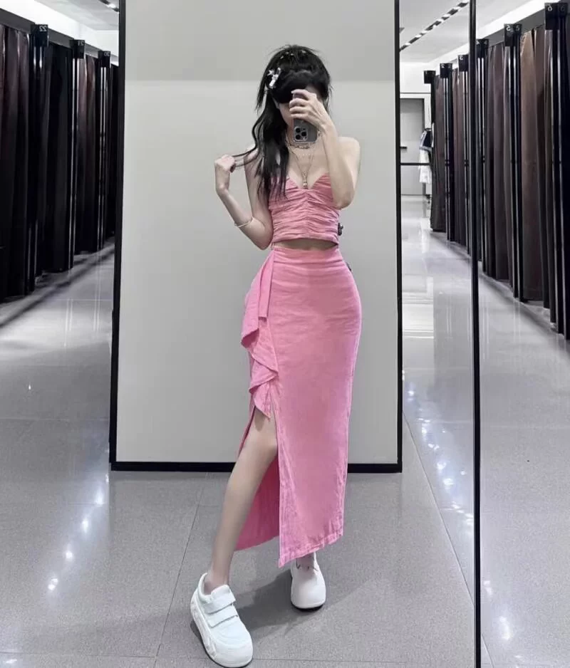 Платье/одежда осеннее для женщин ZARA KISS сdopamine ношение льняногоBlend ткани складки, слоение юбки 8041709