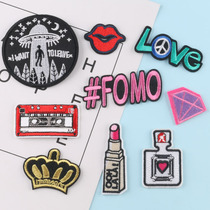 Cartoon lipstick radio English letter embroidery stickers clothes decoration luggage patch patch patch patch patch DIY cloth patch