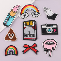 Cartoon Rainbow Camera Bow Embroidery Sticker Clothes Breaking Hole Patch Bag Decoration Hand Book Embroidery Cloth