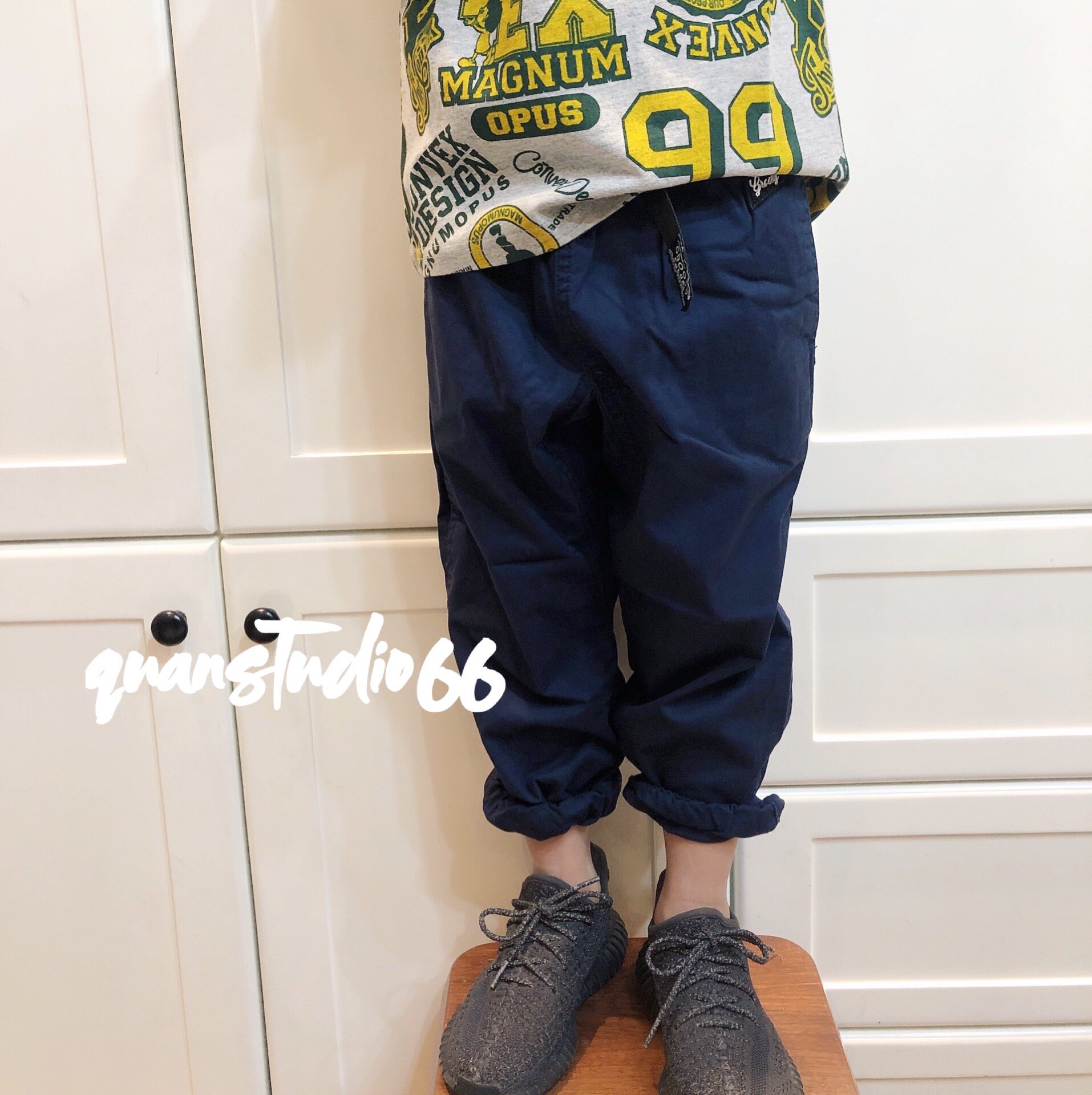 Quanma's children's autumn casual pants boys baby elastic waist belt overalls