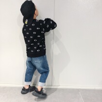 Quan moms classic male and female children Japan and South Korea casual full print eyes necropolis with spring and round neckline