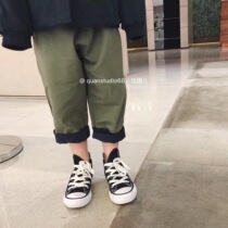 Quanma family male and female childrens port wind splicing shuttle woven pants children handsome gas splicing 90% pants Yu Wenle fitting pants