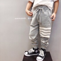 Quan Moms Family Spring-Japan Children Great Long Legs Color Weave Pure Cotton Wool Circles Sports Pants Children TB Campus Pants