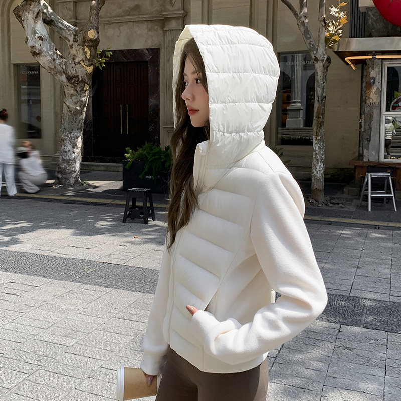 Lulu Series 90 White Goose down Jacket for Women, New Patchwork Yoga Outdoor Sportswear, Lightweight Hooded Short Jacket