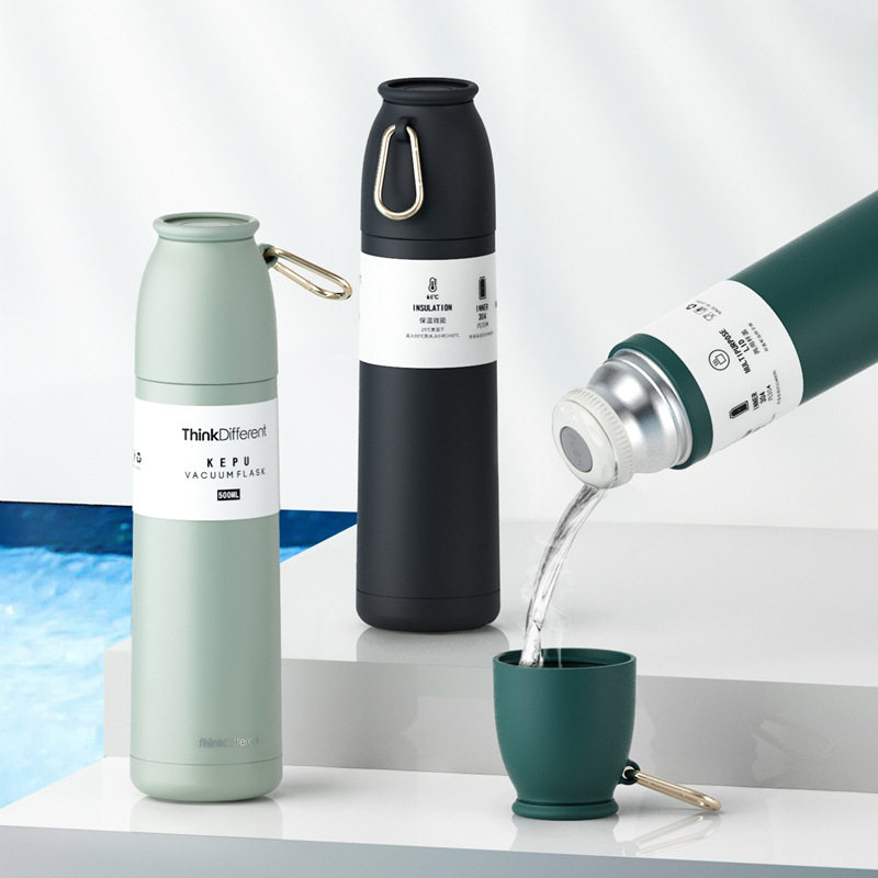 Aikesi 500ml popular science thermos cup 304 stainless steel outdoor portable dual-use cup cover frosted cup body simple