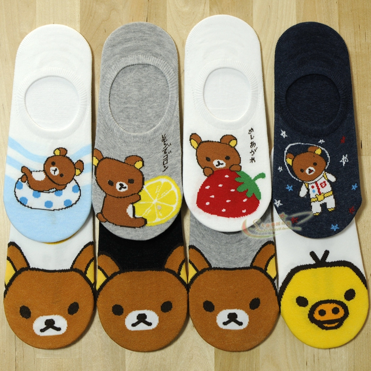(In-store Socks Full 5 Double) South Korea Easy Bear Girl with cotton Cotton Invisible Socks Girl Invisible Boat Socks
