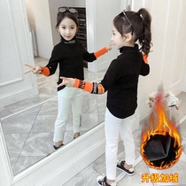 Girl Gush Bottom Jersey 2022 Autumn Winter New Thickening High Collar Long Sleeve T-Shirt Tide Children Foreign Air 100 Hitch Blouse
