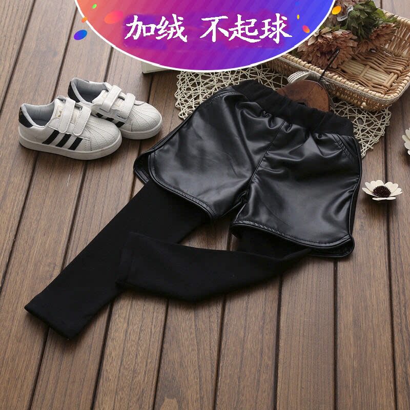 Girls' fleece pants autumn and winter two thin pants baby boots pants children's Korean version of children's leather shorts