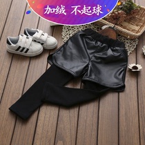Girl Plus Suede Pants Autumn Winter Leave Two Thin Pants Baby Boots Pants Children Han Version Kids Leather Shorts Beat Bottom Pants