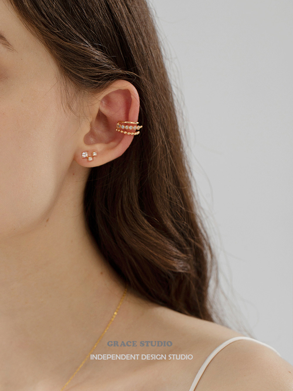 G S Lilith French super flash three-layer zircon stacked ear bone clip exquisite simple star earrings female ear clip