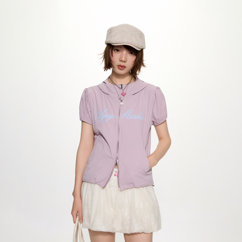 Ajpg Sweet Style Short-Sleeved Tops for Girls, Youthful, Simple, Playful, Sweet and Cool Style Summer Jackets