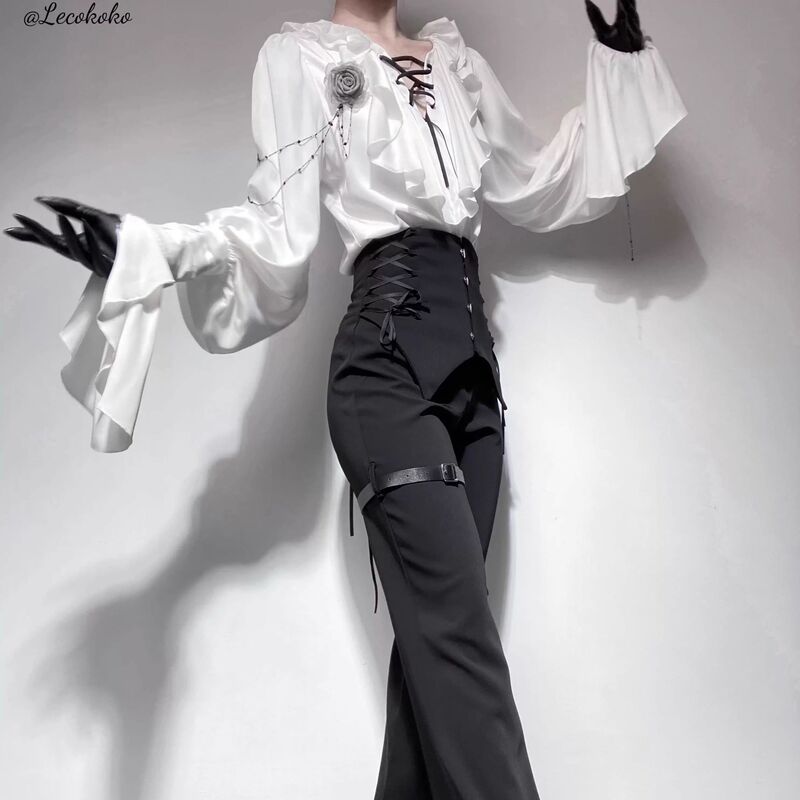 Gothic Style Prince Lolita Outfit with a Boyish Gay Aesthetic, Vintage Medieval Suit Pants, Black Trousers