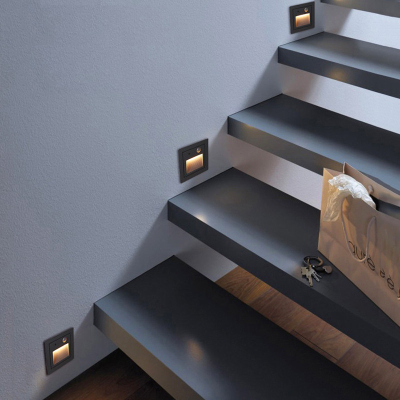 Type 86 waterproof ground floor lamp embedded led aisle tread wall corner outdoor human body induction steps stair lights-Taobao