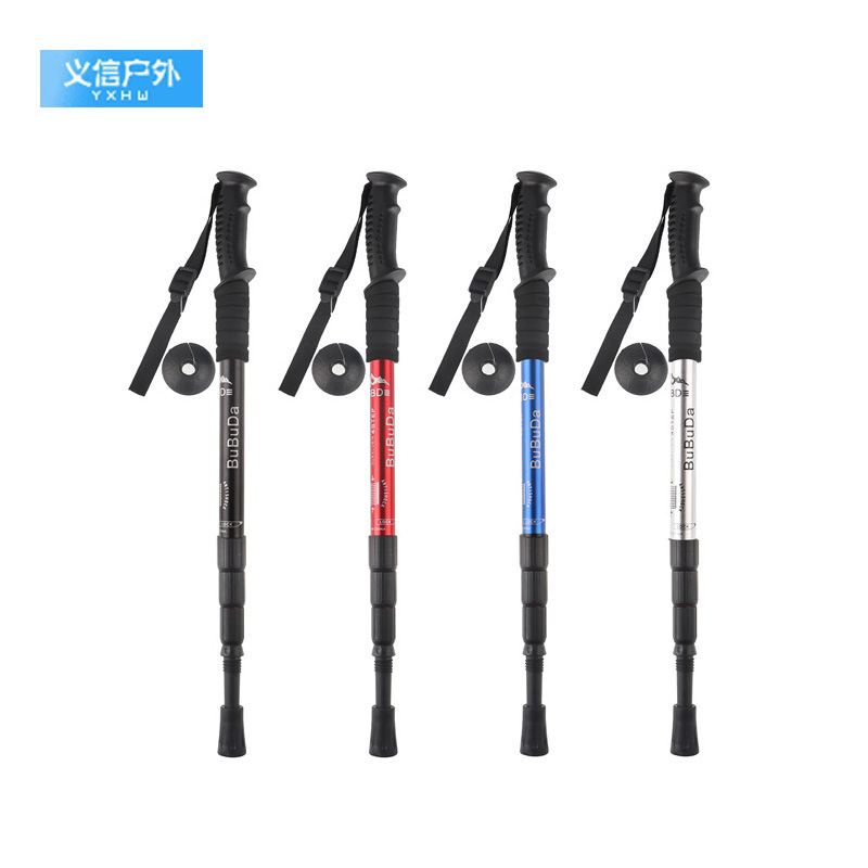 Straight handle four outdoor hiking poles Ultra-light straight handle four elderly crutch Aluminum alloy walking poles Ultra-light