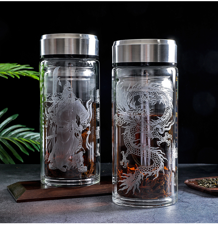 Shu also customized double glass large capacity water cup 1000 ml man car large tea cup portable lettering