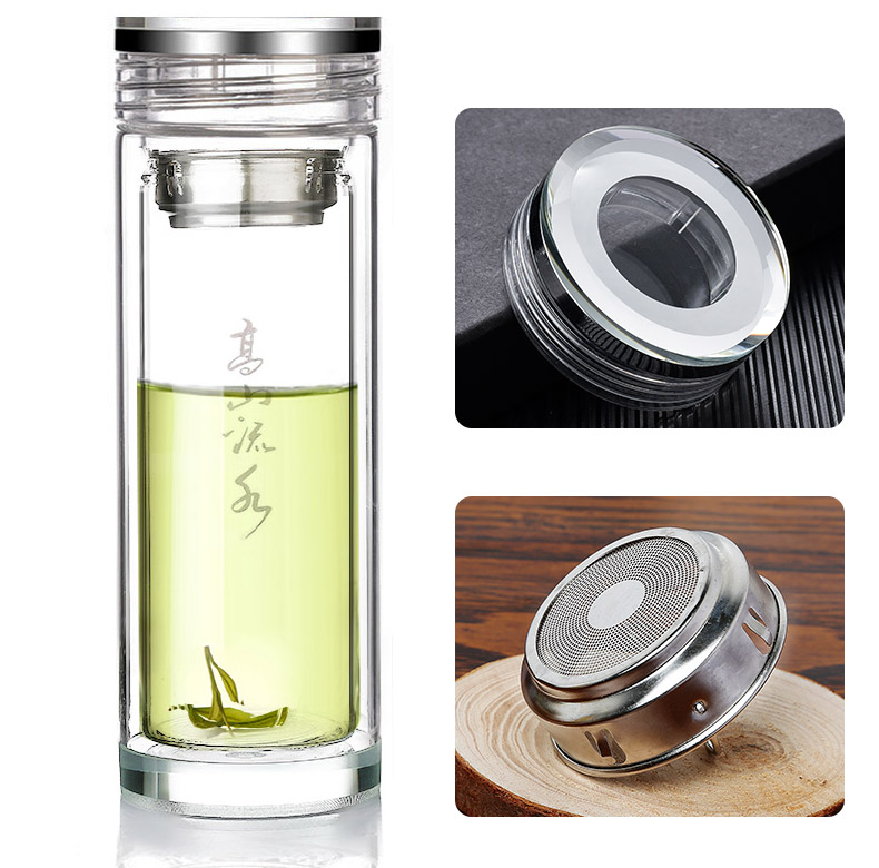 Male shu also double glass cup tea custom heat water separation water cup upset portable filtration crystal