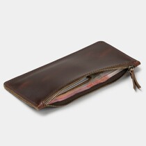 No name hand hand-made original design crazy horse wallet men and women universal zipper long simple thin wallet tide