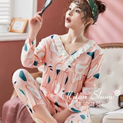 Mùa xuân và mùa thu Bộ đồ ngủ bằng lụa cotton dài tay nữ mùa hè Nữ sinh viên Hàn Quốc dễ thương cotton cotton nhân tạo phục vụ nhà - Cặp đôi