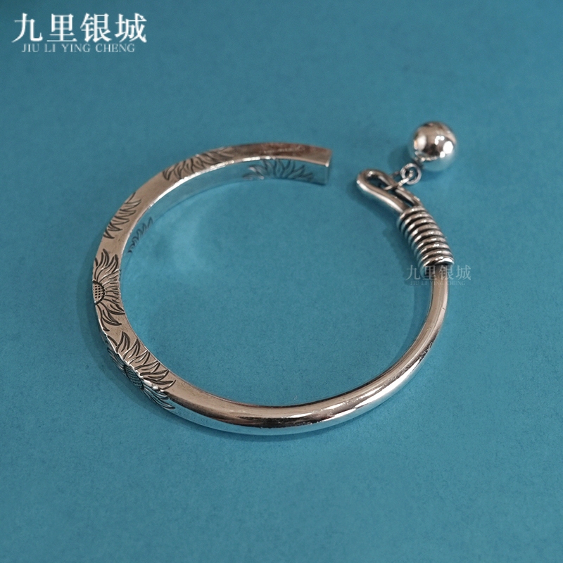 S999 Pure Silver Yunnan Snowflake Silver Traditional Sunflower Bracelet New Chinese Style Sunflower Handmade Silver Bracelet Bangle