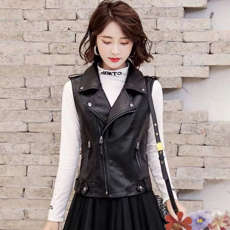 Spring and Autumn New Style Leather Vest for Women, Korean Version, Slim Fit, Stylish, Versatile, Motorcycle Pu Leather Short Vest Jacket, Trendy