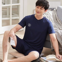 Đồ ngủ tuổi teen nam mùa hè mỏng modal quần short tay ngắn đồ ngủ nam cổ tròn phục vụ nhà - Pyjama quần áo bộ nam