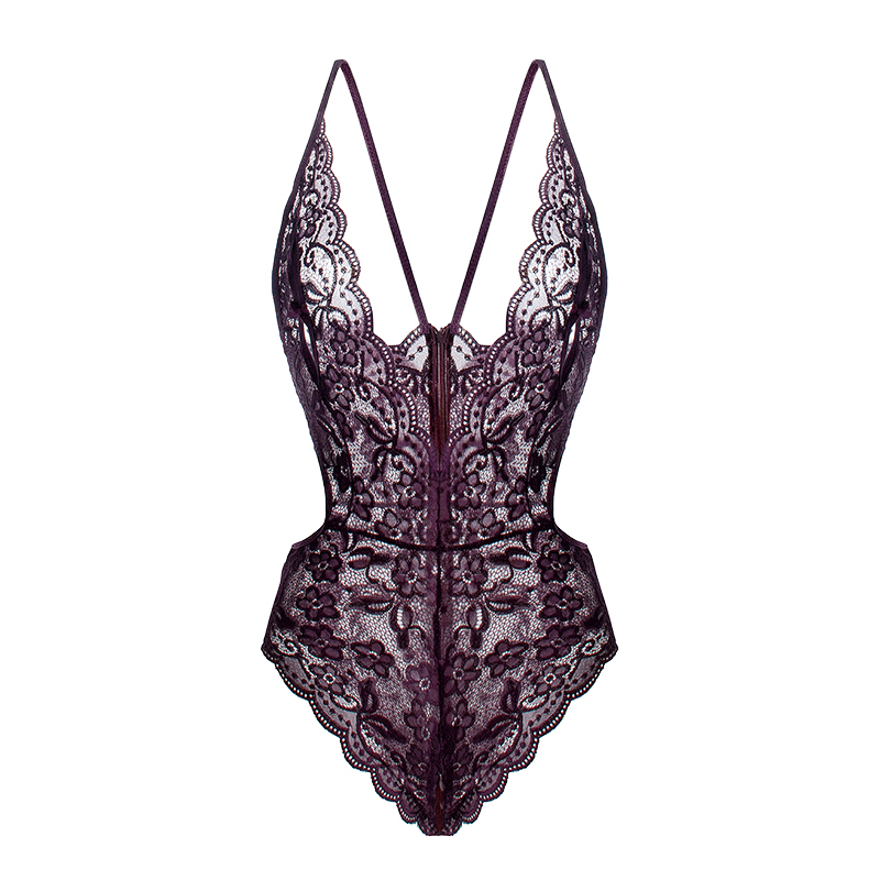 [Purple Is for You] Embroidered Sexy Purple Bra Jumpsuit Women's Lingerie Bra Set