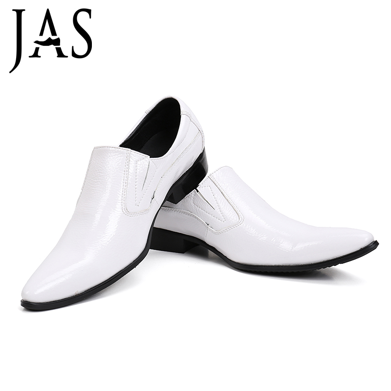 Jas Korean Style British White Men's Leather Shoes Hairstylist Trendy Pointed Toe Cowhide Genuine Leather Casual Men's Shoes Fashion Wedding Shoes