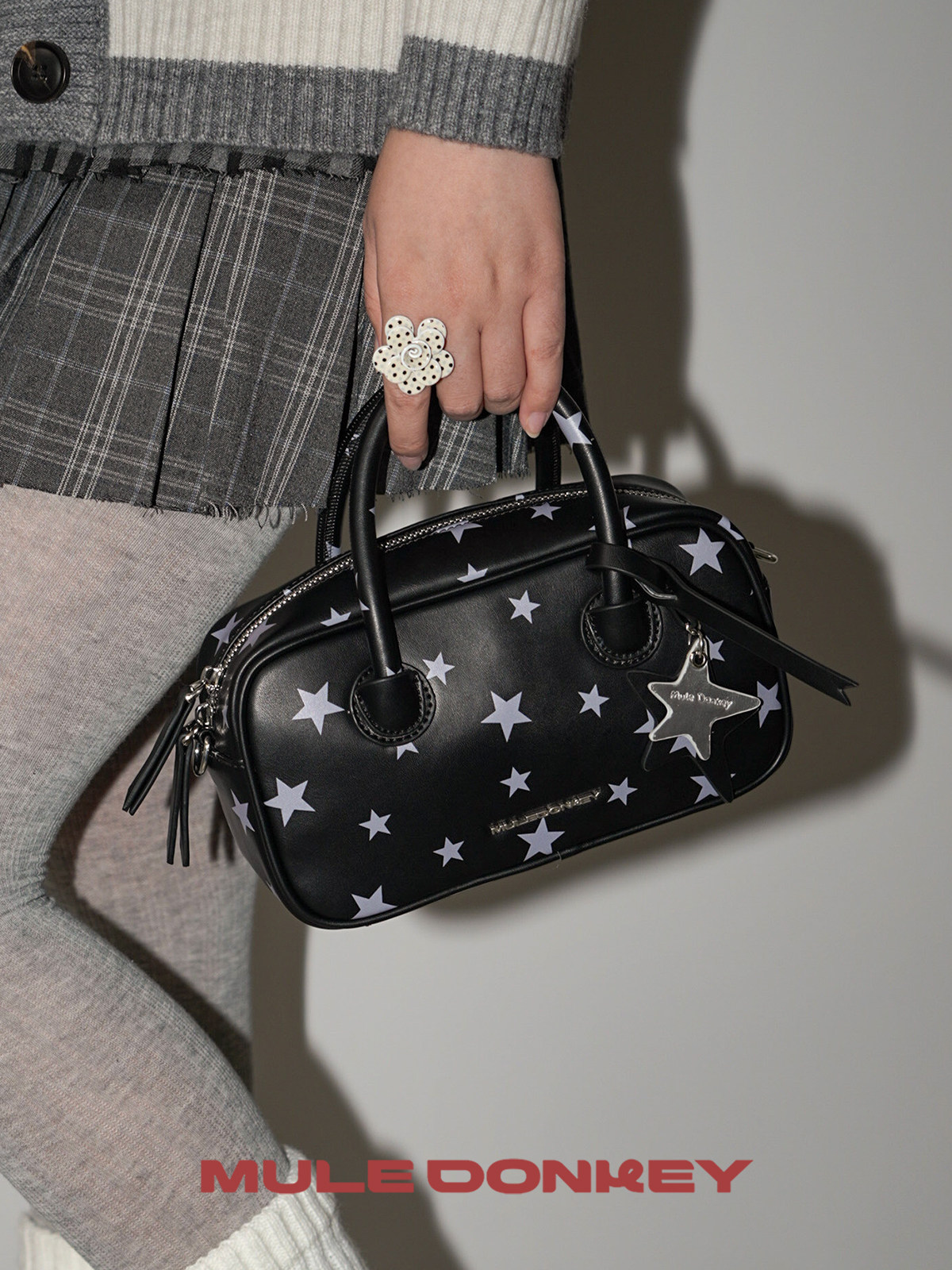 Talkative donkey Donkey polka dot star handbag female Korean sundry small bag bowling bag single shoulder messenger bag