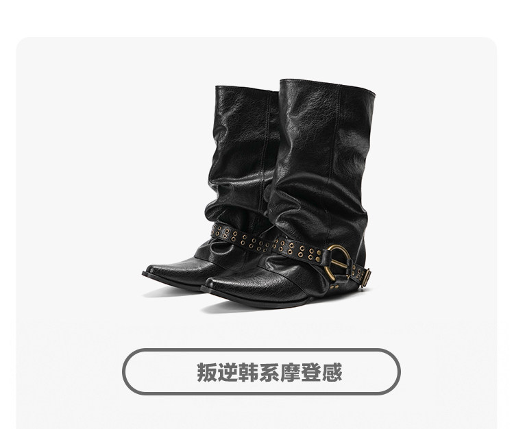 Mule Donkey Studded Pointed-Toe Mid-Calf Boots