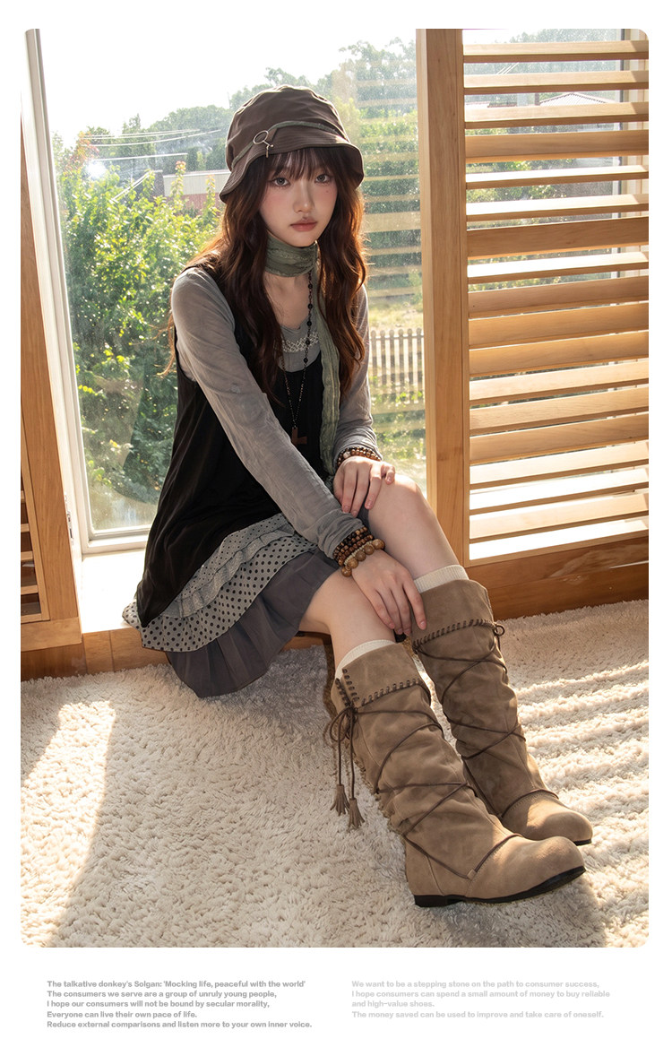 Mule Donkey Suede Round-Toe Western Mid-Calf Boot
